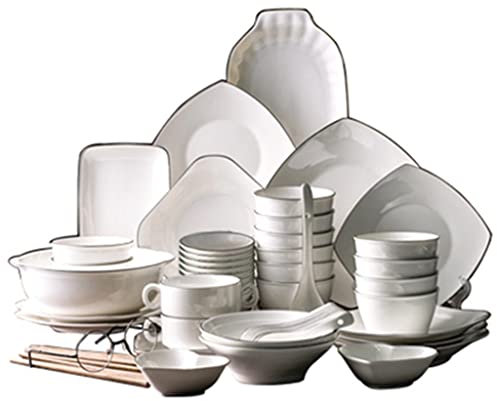 CRBUDY Ensemble d'assiettes à dîner de 42/50/66 pièces, Ensemble de Couverts de Cuisine en céramique – pour Micro-Ondes, Four et Lave-Vaisselle, Convient pour 7 à 12 Personnes