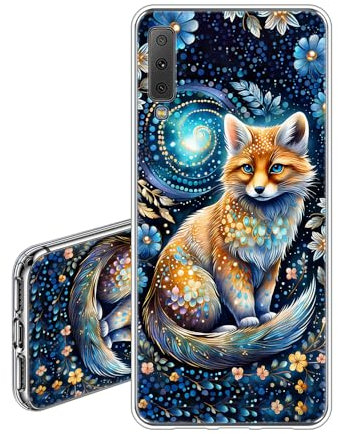 JEZSTHAI Hülle Kompatibel mit Samsung Galaxy A7 2018,Ultra Dünn Durchsichtige Handyhülle,Weiche Flexible Fallschutz Stoßfeste Kratzfeste Silikon TPU Schutzhülle mit Aesthetic Muster Fuchs