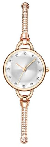 JewelryWe Damenuhr Glitzer Strass Uhr: Damen Elegant Analog Quarz Armbanduhr Kleine Lässige Uhren mit Weiß Diamant-Schneid Zifferblatt und Rosegold Verstellbarem Schmalen Metallarmband