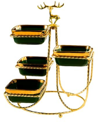 WYRMB Frutero de 4 Niveles, Cesta de Frutas con Soporte de Metal, Cesta de Frutas para encimera, Bandeja para Servir para Postre, Aperitivo, Pastel, Caramelo, Salsa, Blanco (Verde)