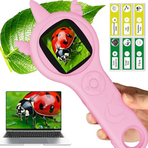 Daxiongmao Microscope portatif pour Enfants, Microscope de Poche Portable 500X pour Enfants, Cadeaux d'anniversaire de Noël pour 3 4 5 6 7 8 Filles et garçons (Rose)