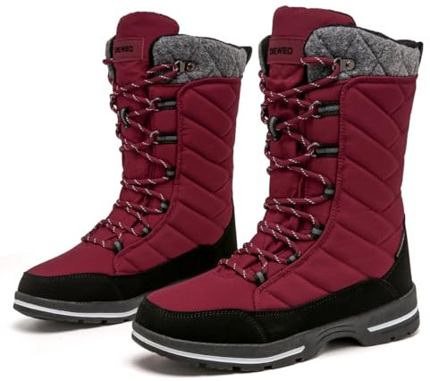 Geweo Stivali Donna Invernali Impermeabile Scarpe da Neve Fodera Calda Scarpe Invernali Outdoor Snow Boots Rosso 40