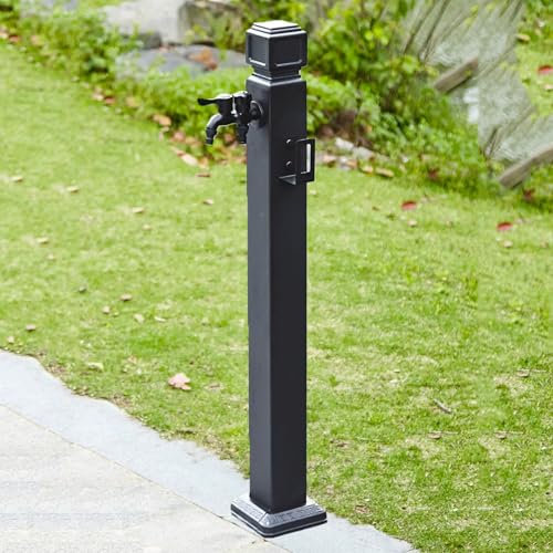 Wasserzapfstelle Brunnen Wasserzapfsäule für Garten Stand Wasser Zapfsäule Säule, Schwarz Freistehender Wasserhahn, 304 Edelstahl, UV- & frostbeständig