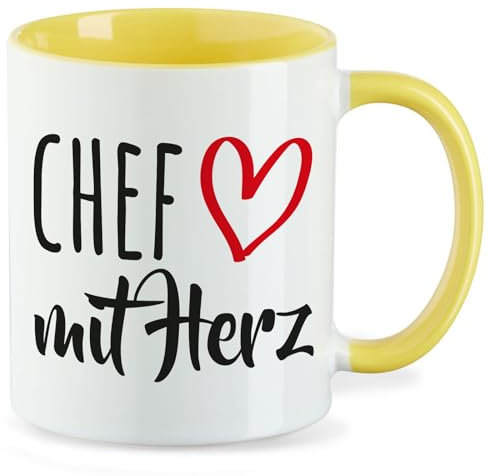 Huuraa Keramiktasse Chef mit Herz Geschenk 330ml Gelb Chef Überraschung