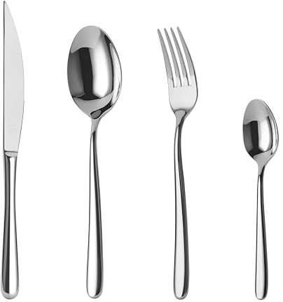 Mr.Spoon Serie Estrella Juego de 24 Piezas cubiertos,18/10 Acero Inoxidable,Plateado,Servir para 6 Personas Cuberterías,Ideas Regalo,Incluye Cuchillo/Tenedor/Cuchara.Para Casa, Hotel, Restaurante
