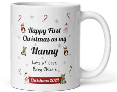 Confidently Quirky - Personalised First Christmas As My Nanny White Mug, Baby First Christmas Gift For Nanny, Nanny Keepsake From Baby, New Nanny 2024 Christmas Gift