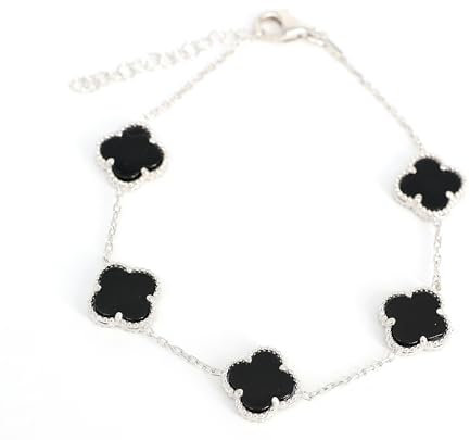 HOILY’S Armband Damen Groß Schwarz Vier Blätter Klee Schmuck in 925 Sterling Silber