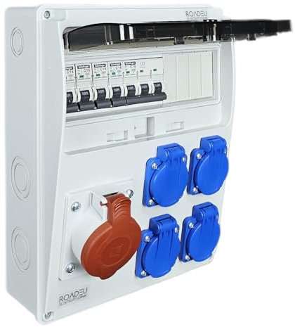RoadEu - Coffret de Chantier, Distributeur Mural. Prise CEE 16A et 4x 230V. Distributeur de prises avec disjoncteur de protection 16A. Câblage complet