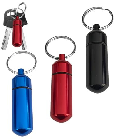 CGEAMDY Auto Schlüsselanhänger, Aufbewahrung Aluminiumflasche Schlüsselanhänger, Tragbare Aluminium Schlüsselanhänger, Automotive Universal Dekoratives Für Reisen, Outdoor, Camping(Rot+Blau+Schwarz)