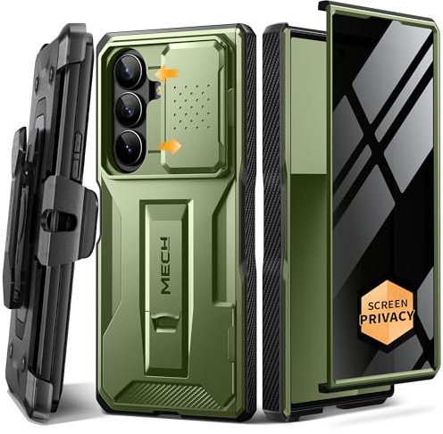Tongate für Z Fold 7 Hülle, [mit Privatsphäre Bildschirmschutz & Slide Kameraabdeckung] [Anti Spy] Integrierter Ständer & Scharnierschutz & Gürtelclip, Militärische Handyhülle, Grün Privatsphäre
