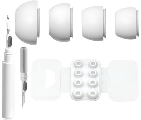 WOLMIK 4 Paar Ersatz-Ohrstöpsel für Airpods Pro/Airpods Pro 2 mit 3-in-1-Reinigungsstift, weiße Silikon-Ohrstöpsel für AirPods Pro (XS/S/M/L)