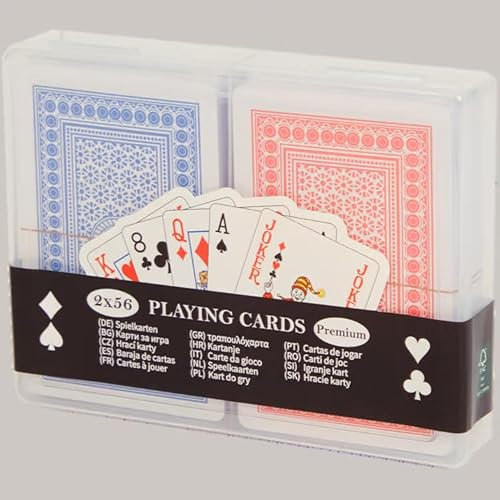 Générique Premium-Kartenspiel, 2 Packungen rot und blau, 56 Karten, davon 3 Joker pro Packung mit Schutzhülle, ideal für Poker