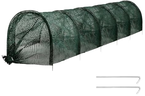 GDWD Pflanztunnel Netz, Garden Folientunnel 300x30x45cm, Faltbar Gartentunnel, Frühbeet Schutztunnel Gewächshaus mit Stecksystem, 6 Tunnelbögen Aufzucht Hochbeet Gemüsebeet Pflanzentunnel (Grün)