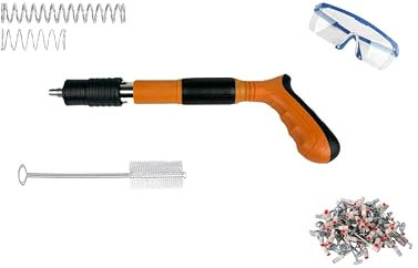 LEOFLA Pistola manual grapadora portátil ajustable con clavos y gafas integradas