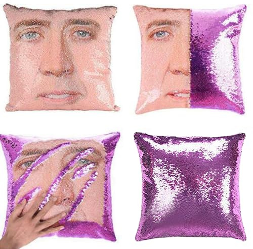 LydeLog Nicolas Kissenbezug mit Pailletten, wendbar, lustige Geschenke, dekorativer Kissenbezug, glitzernd, 40,6 x 40,6 cm (Purple 2Pcs)