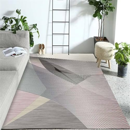 RUGMRZ Home Teppich rutschfest Waschbar 250x300CM Deko quadratisch Grau Rosa moderner gestreifter kinderzimmer teppiche mädchen für Wohnzimmer