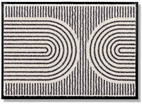 Schöner Wohnen Kollektion Fußmatte innen - Schmutzfangmatte 67 x 100 cm Semi-Circles Creme - rutschfeste Sauberlaufmatte robust - Fussmatte Haustür - Türmatte waschbar bei 30°C