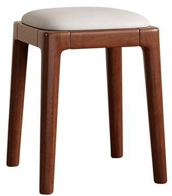 YCKEGEW Tragbare Holzhocker Ohne Rückenlehne Esszimmerstuhl Mit Gepolstertem Sitz, Counter Hocker 18.11 Zoll Makeup Hocker Stapeln Platz Sparen(Beige,Walnut)