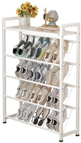 Generisch Schmal Schuhregal für Den Schrank Hinter Der Eingangstür, Schuhregale Aus Stahl, Schräger Schuh-Organizer, Platzsparendes Standregal for Schrank und Eingangsbereich, Weiß(63 x 17 x 96cm)