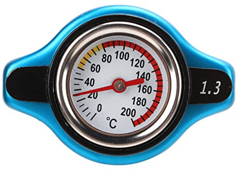 Aluminum Alloy Radiator Cap with Temperature Gauge | 2 in 1 Leakproof Design & Pressure Adjustment | Universal Fit for Cars/Motorcycles/ATVs | High Accuracy up to 200°C (Little Head 1.3)