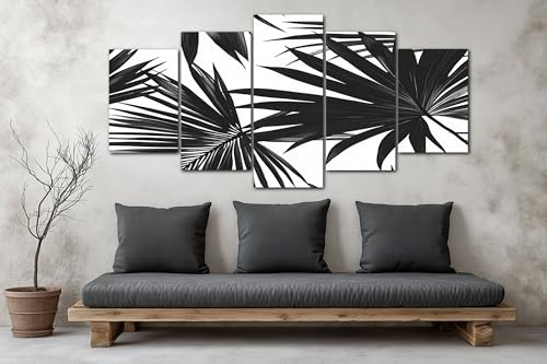 ZORYAN Grand Tableau pour Salon Plante Feuilles De Palmier Decoration Murale Gris Moderne 5 Parties - Impression sur Toile Chambre Adulte et Cuisine