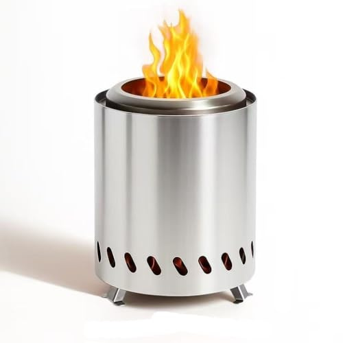 Tisch-Feuerschale mit Standfuß, Rauchfreier Feuerkorb für Camping & Garten, Edelstahl Holz- & Pellet-Ofen, Silber, 22x22x26cm(Silver 22 * 22 * 26)