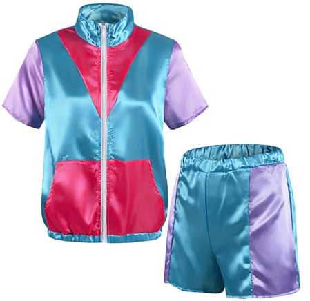 Generisch 90er 80er Jahre Outfit Damen Faschingskostüme Karneval Kostüm Trainingsanzug Retro Kleidung Frauen Jogginganzug Kurz 80S Party Workout Fasching Mottoparty