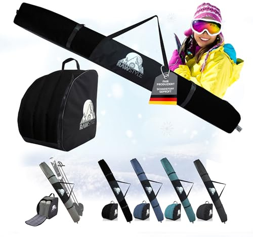 BambiniWelt by Rafael K. Ski-Set Skitasche und Skischuhtasche | Skischuhtasche 40x42x30cm, Skitasche 160cm o. 180cm, Wasserdicht, Mit Reißverschluss, Für Ski, Skischuhe, Helm & Handschuhe