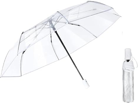 VIPOPICO Transparenter Regenschirm Automatik – Durchsichtiger Taschenschirm mit Fiberglasgestell, Leichter Kompakter Reiseschirm für Damen & Herren, Ideal für Hochzeit & Fotografie
