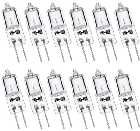 GMY 12 Pack G4 Halogen Bulbs 12V 20W 2 Pin Capsule Light Bulbs, Small Two Prong Push in Halogen Spotlight Bulbs for Cooker Hood, Extractor Fan, Bathroom, Lava Lamp, Downlight Kitchen Lamp