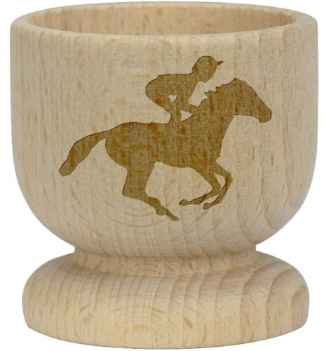 Azeeda 'Jockey with Horse' Wooden Egg Cup (EC00032673) | Boiled Egg Holder / Breakfast Tableware for Home and Cafes