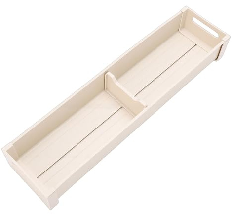 Qcwwy Organizador Compacto de Cubiertos, Cajón de Cocina, Organizador de Cubiertos con Divisor Ajustable, Compacto de Aluminio, Antideslizante, Almacenamiento de (Cubertero Blanco Leche 10x41cm)