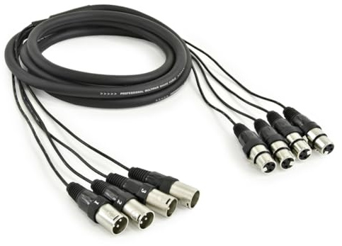 gear4music 4 x XLR (M) - XLR (F) Cable Loom, 3m