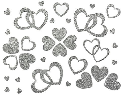Oblique Unique 100 Stück Herzen Sticker in Rot, Gold oder Silber - Glitter Glitzernde Herzen (Silber)