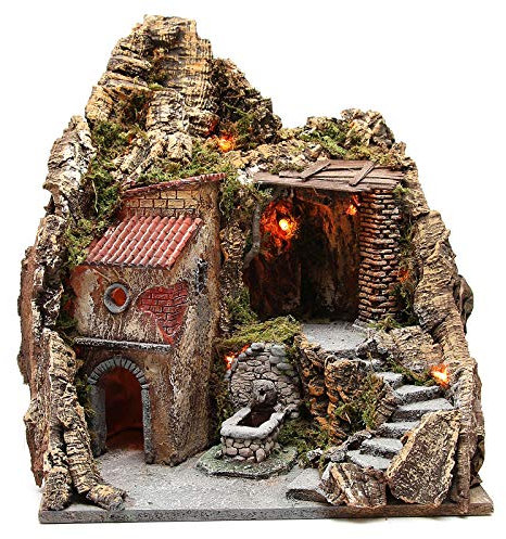 Krippenszenerie Dorf mit Höhle und Brunnen 38x45x35 cm für neapolitanische Krippe