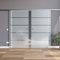 BP1-775-2-AS-DPL: Schiebetürsystem doppelflügelig ESG 2x775x2175x8mm Dekor P1, Siebdruck; Schienensystem ALU SlimLine SoftStop; Griffmuschel