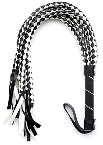 BROWOL Peitsche Leder mehrere Quaste geflochten Gerte Reitgerte 84cm Bühnenrequisiten Flogger Flirten Cosplay Sex-Spielzeug BDSM SM，Schwarz Weiß