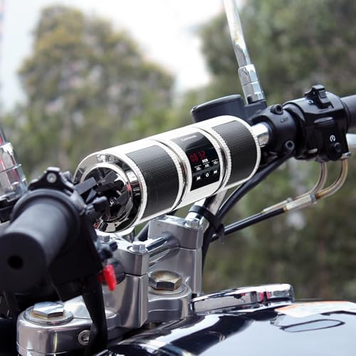 GoHawk RD8 Enceintes stéréo sans fil Bluetooth étanche pour moto 7/8-1,2 Montage sur guidon Lecteur de musique MP3 Système amplificateur audio Scooter Vélo ATV UTV Jet Ski AUX IN, USB, microSD, radio