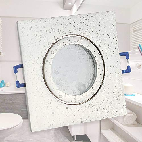 Einbaustrahler Rahmen silber - eckig rund flach IP-44 für Bad und Außen-Bereich - Einbaurahmen für GU10 MR16 Leuchtmittel - Ø60-70mm Bohrloch Badezimmer Einbau-Strahler Einbau-Spot