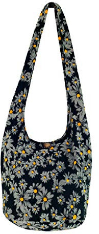CCcollections Umhängetasche aus Baumwolle, große Boho-Hippie-Hobo-Handtasche mit 40 Drucken – Unisex-Umhängetasche (Daisy Orange)