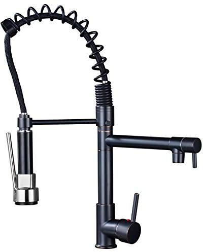 Robinet de Cuisine Laiton Noir Mitigeur Cuisine Deux Jets Robinet Avec Douchette Flexible et Pivotante Robinetterie Rétractable évier Bec Haut Pour Mitigeur évier Robinet Douchette…