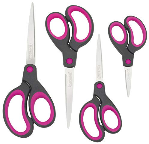 Rapesco 1575 Soft Grip Griff Scheren, Schwarz/Pink, 4 Stück