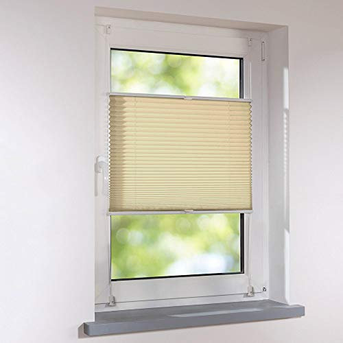 Plissee Klemmfix Breite 130 x 140 cm Höhe verspannt - Farbe Creme - Standardplissee Rollo Jalousie Raffrollo Faltrollo Faltstore Fertigplissee ohne Bohren für Fenster und Türen