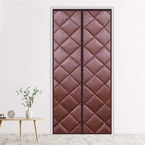 Liveinu Wärmeschutzvorhang Magnet Thermo Türvorhang Isolier Schutz Panel-Isolierung Thermovorhang Verdunklungsgardine Wasserdicht Winddicht Geräuschisolierung für Balkontür 95x210cm PU Leder Braun