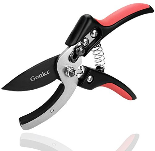 gonicc Tijeras de podar de yunque de hoja de acero profesional SK-5 de 8 pulgadas (GPPS-1010), cojín y diseño de amortiguador, mango de diseño ergonómico
