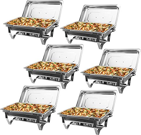 Z ZELUS 6Pcs 9L Chauffe-Plats en Acier Inoxydable, Chafing Dish INOX, Buffets Chauffants Chauffe Plat Rectangulaire, Bain-Marie pour Buffets, Environnements en Libre-Service, Restaurants, Réceptions