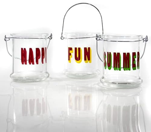 3er Set Windlichter Fun Happy Summer aus Metall und Glas. Kerzenständer Kerzengläser…