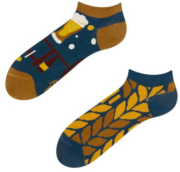 Dedoles Sneaker Socken Low Cut Füßlinge Unisex Damen Herren Baumwolle lustiges Design Geschenk links rechts verschieden, Farbe Mehrfarbig, Motiv Zeit für ein Bier Knöchelsocken, Gr. 35-38