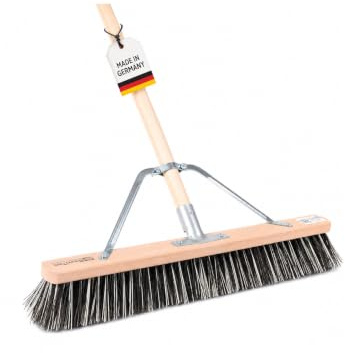 OssiBlitz Besen Straßenbesen 60cm mit Stiel 160cm Stabi Harte Borsten | Spezieller Stielstabilisator/Zusatzhalterung, Besenstiel Ø28mm, Für groben und feinen Schmutz