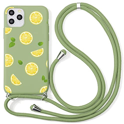 Yoedge 2 in 1 Handykette Handyhülle für Apple iPhone X/XS 5,8 hülle, Silikon Motiv mit Kordel zum Umhängen, Verstellbarer Necklace, Vollkörperschutz Stoßfest Phone Cover für iPhone X,Zitrone